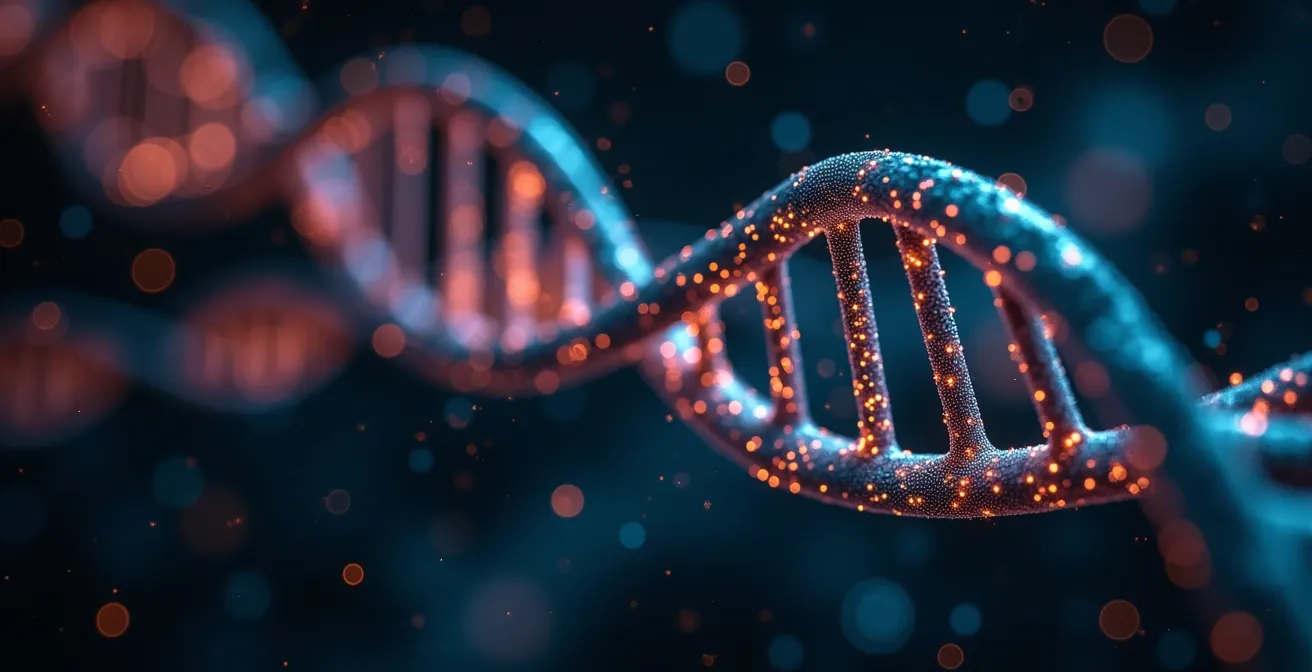 Symbolische Darstellung der DNA-Stränge, die kreative Visionäre wie Elon Musk und Steve Jobs repräsentieren