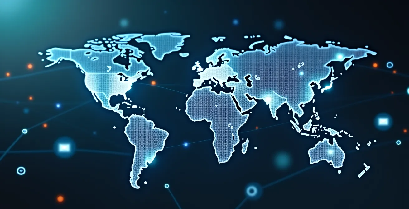 Symbolische Darstellung eines globalen Netzwerks mit verschiedenen internationalen Kontakten und Verbindungen