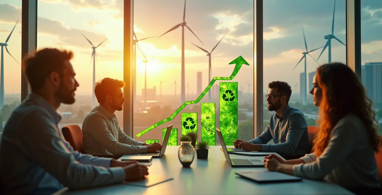Bild zeigt die Verbindung von nachhaltigen Technologien und finanziellen Gewinnen in Unternehmen