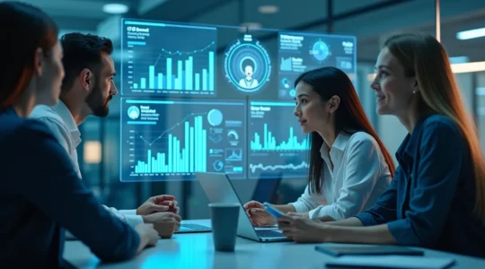 Symbolische visuelle Darstellung von Zukunftsmarktanalyse und Kundenbedürfniserkennung durch Beobachtung und Technologie