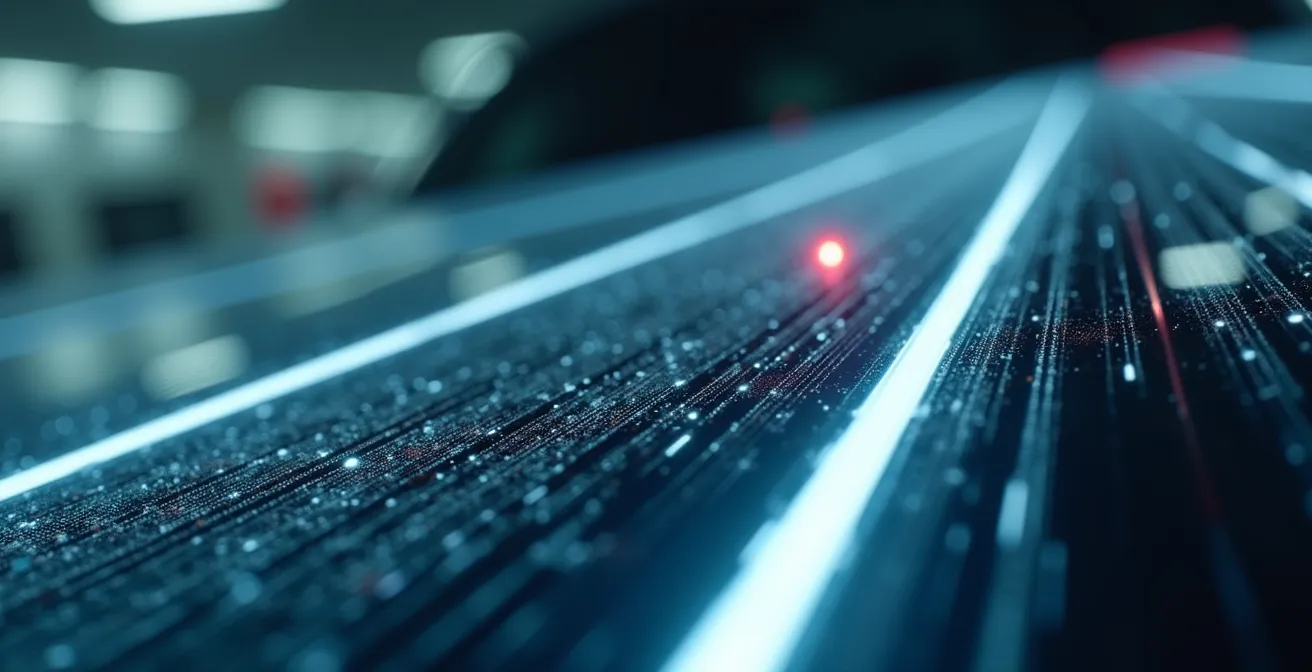 Nahaufnahme eines autonomen Fahrzeugs mit sichtbaren Sensoren und Kameras