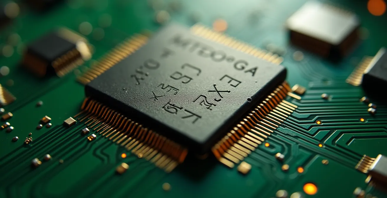 Makroaufnahme eines Halbleiter-Chips für Ladeinfrastruktur-Steuerung