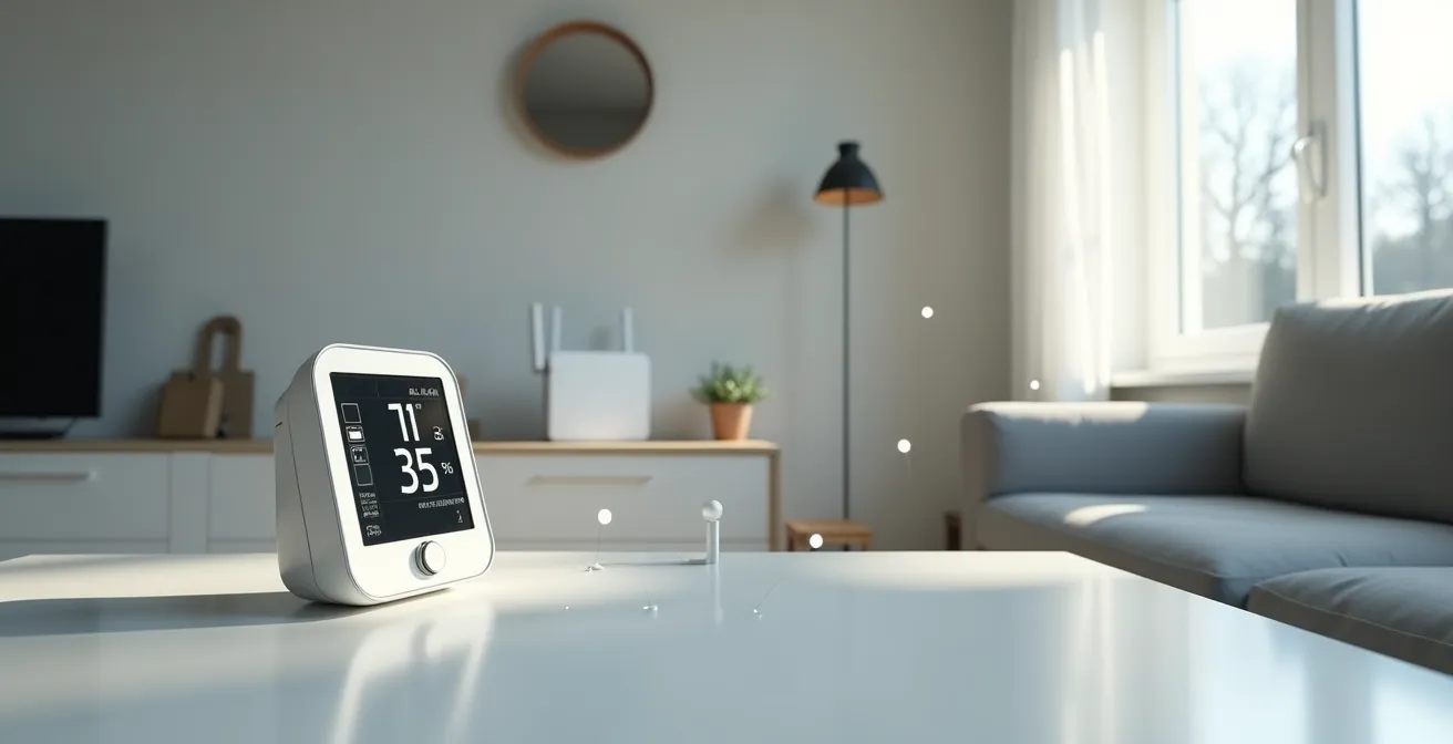 Abstrakte Darstellung eines vernetzten Zuhauses mit Sicherheitslücken