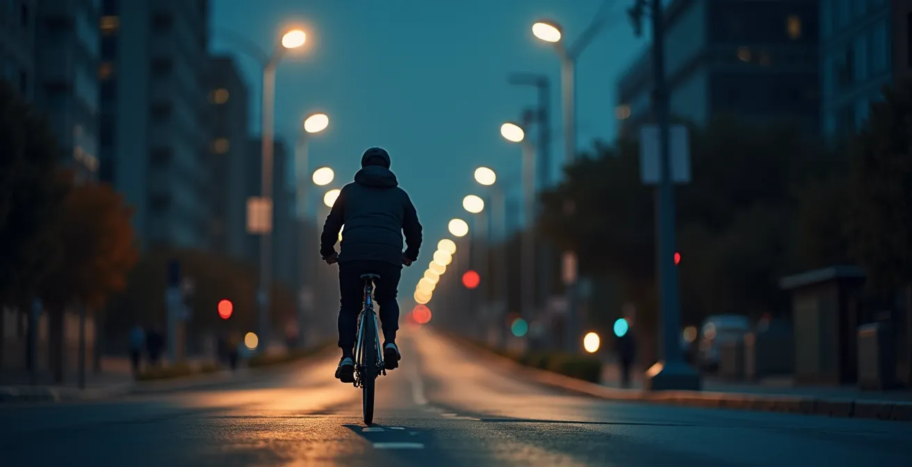 Smarte LED-Straßenlaterne bei Dämmerung mit adaptiver Beleuchtung