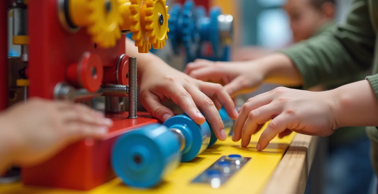 Kinderhände experimentieren an interaktiver Wissenschaftsstation im Museum