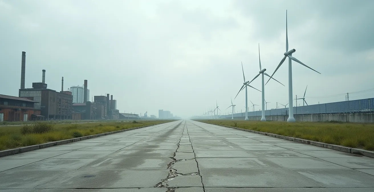 Industrieller Wandel dargestellt durch alte Fabrik und moderne Technologie