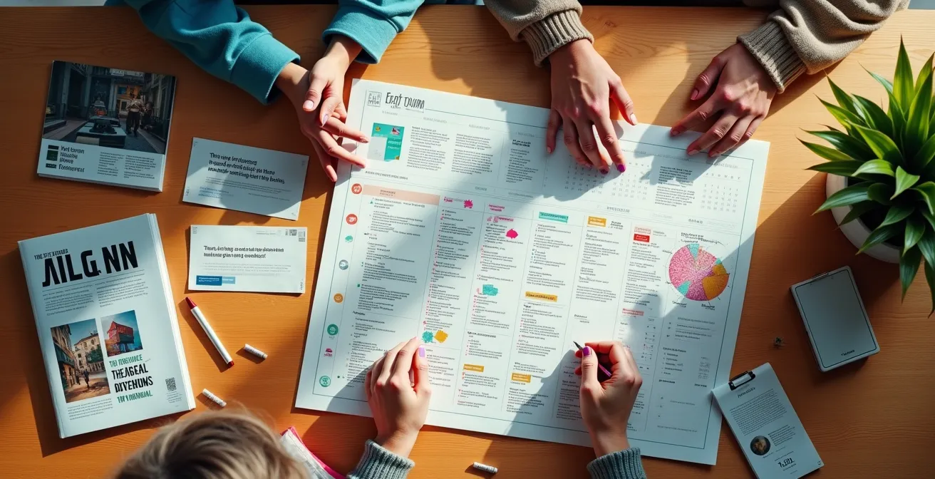 Person plant kulturelle Aktivitäten mit verschiedenen Materialien und Werkzeugen