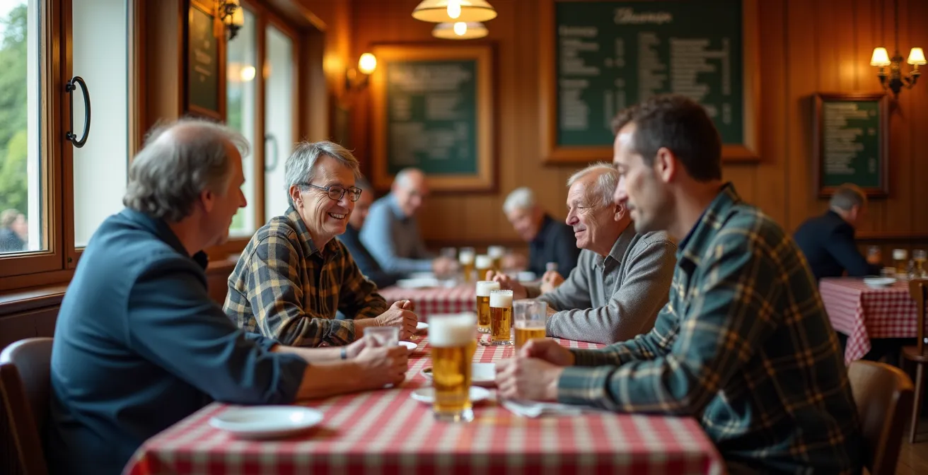 Gemütliches Vereinsheim-Restaurant mit Einheimischen beim Mittagessen