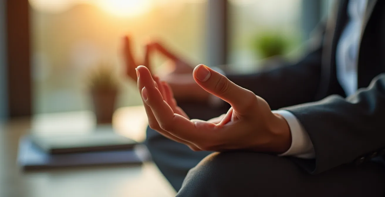 Manager bei morgendlicher Meditation vor Arbeitsbeginn