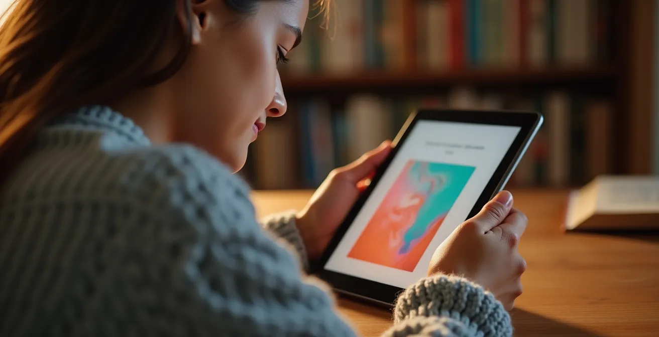 Person bereitet Museumsbesuch digital vor mit Tablet in gemütlicher Umgebung