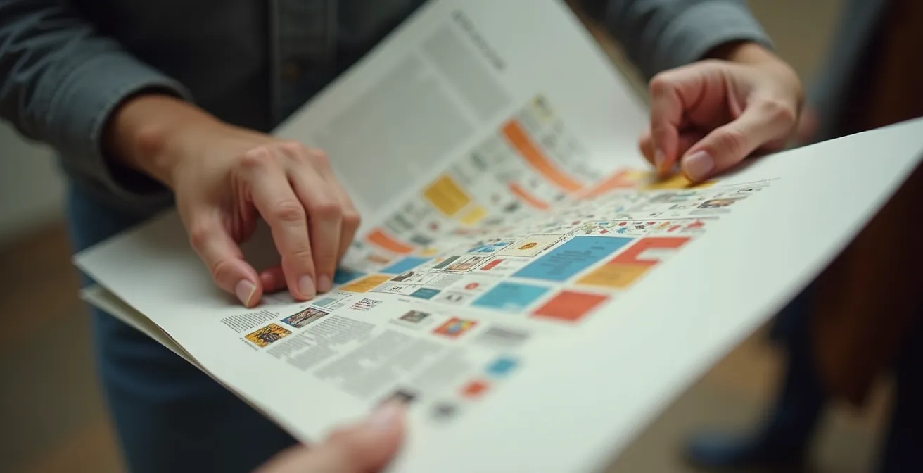 Nahaufnahme von Händen, die ein Museumsprogramm halten