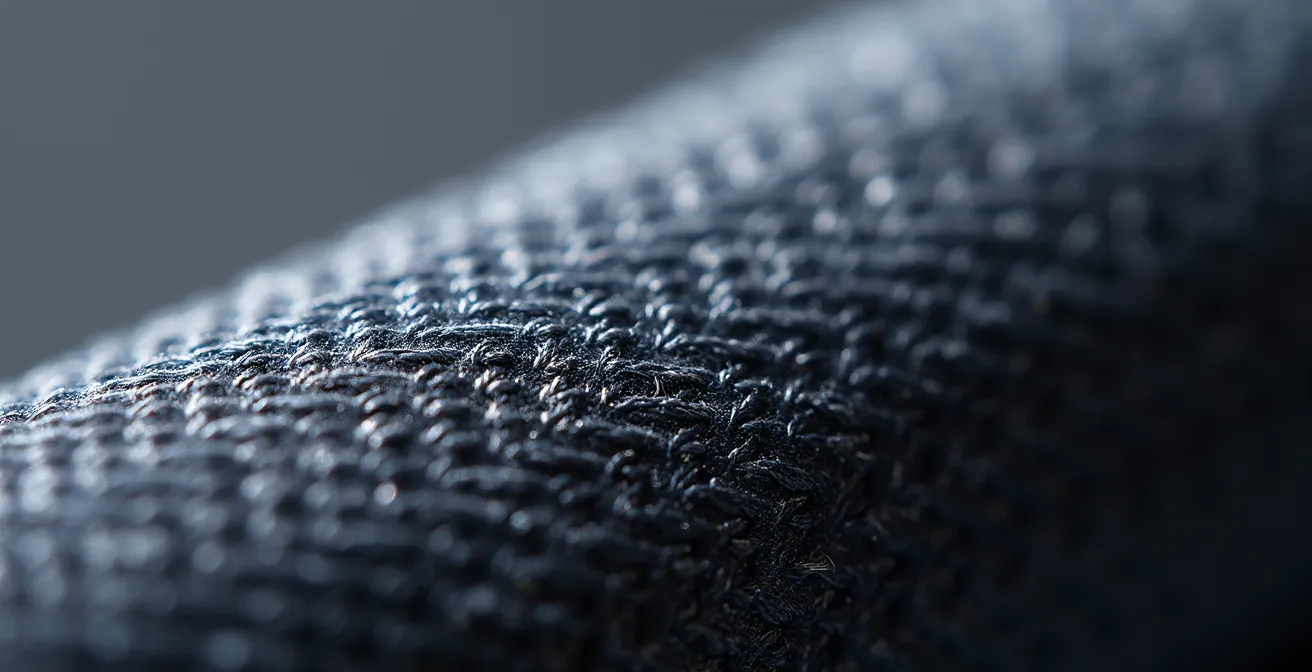 Makroaufnahme von hochwertigem Textilmaterial mit sichtbarer Struktur und Qualität