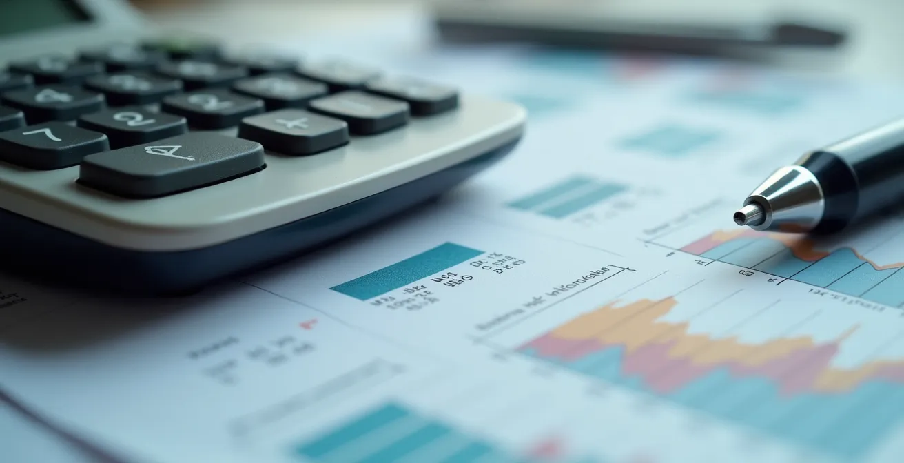 Eine Geschäftsperson analysiert den Return on Investment einer Gesundheitsmaßnahme auf einem digitalen Display mit Grafiken und Zahlen.