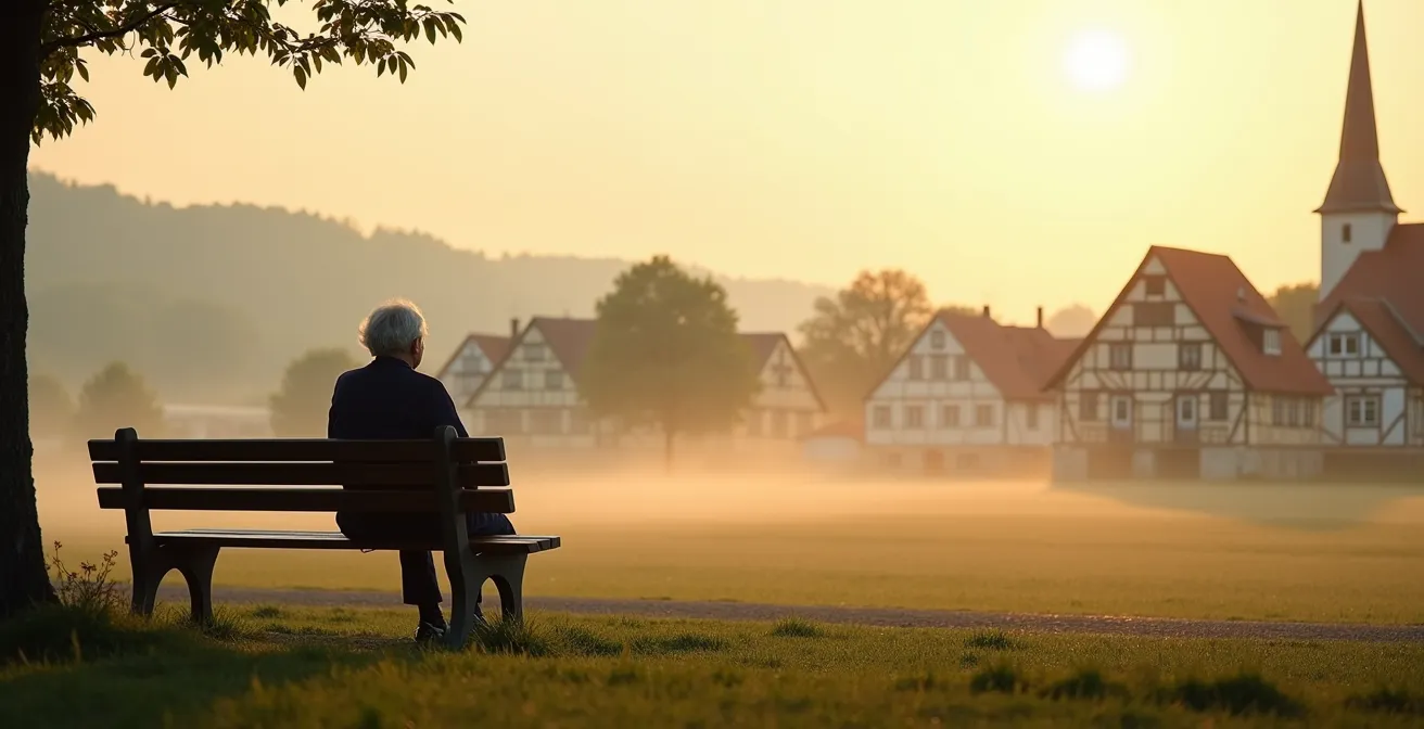 Weitwinkelaufnahme eines ländlichen deutschen Dorfes mit modernen digitalen Verbindungen