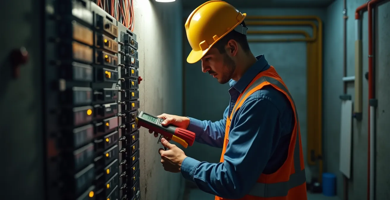 Professioneller Elektriker prüft technische Unterlagen für Wallbox-Installation