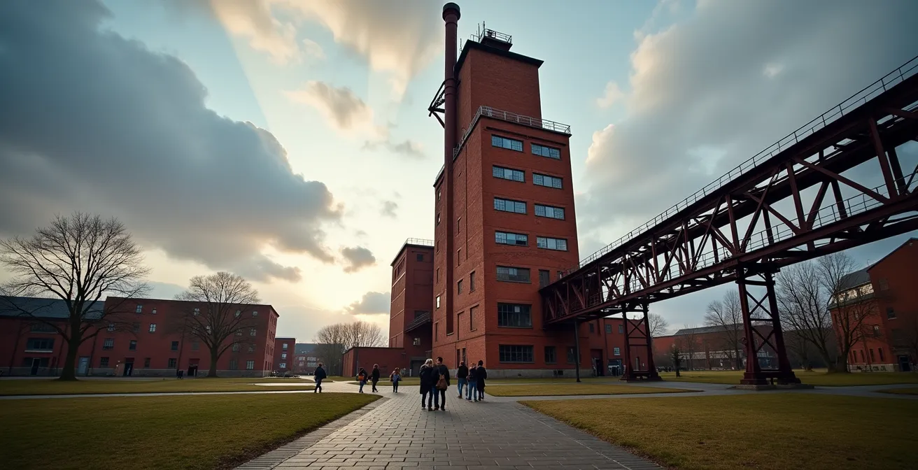 Dramatische Industriearchitektur der Zeche Zollverein aus jugendlicher Sichtweise